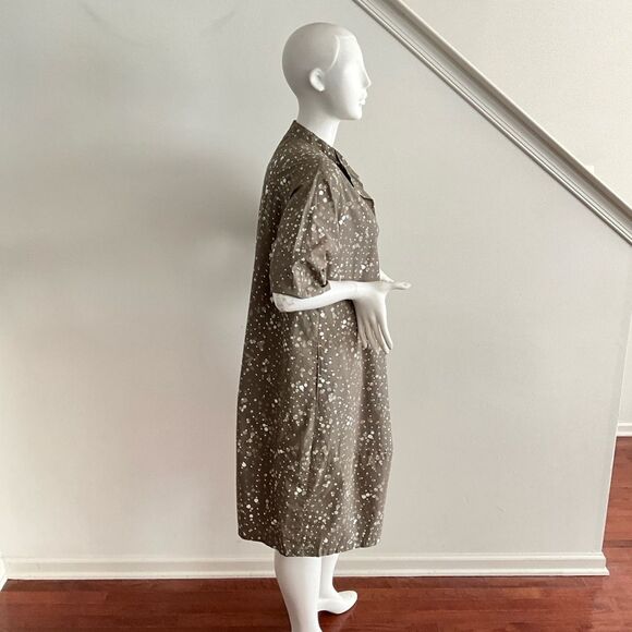 Oska Lagenlook Green Polka Dot Dress Split Collar Minimalist Pockets - Picture 10 of 13